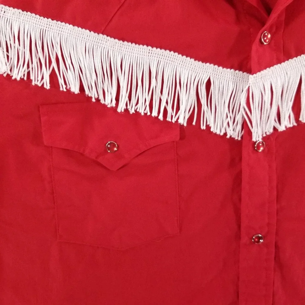 Ely Cattleman Shirt Mens 17.5 XL Red Fringe Pearl Snap Western Rodeo Cowboy